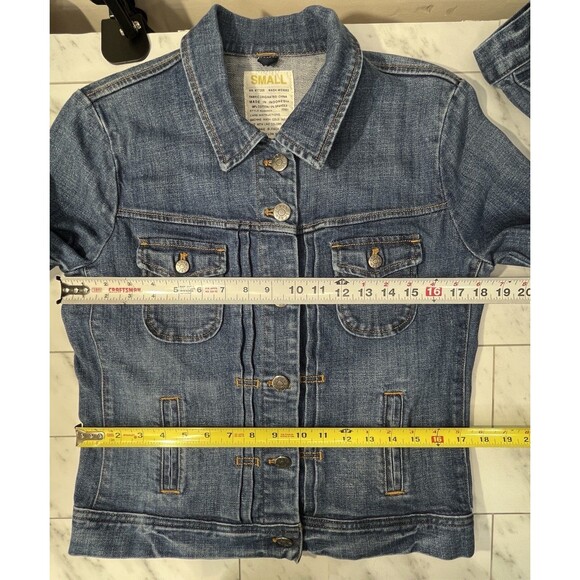 J Crew Denim Trucker Jacket Y2K Small Womens Med Wash Blue Stretch Cotton Blend - Picture 7 of 12